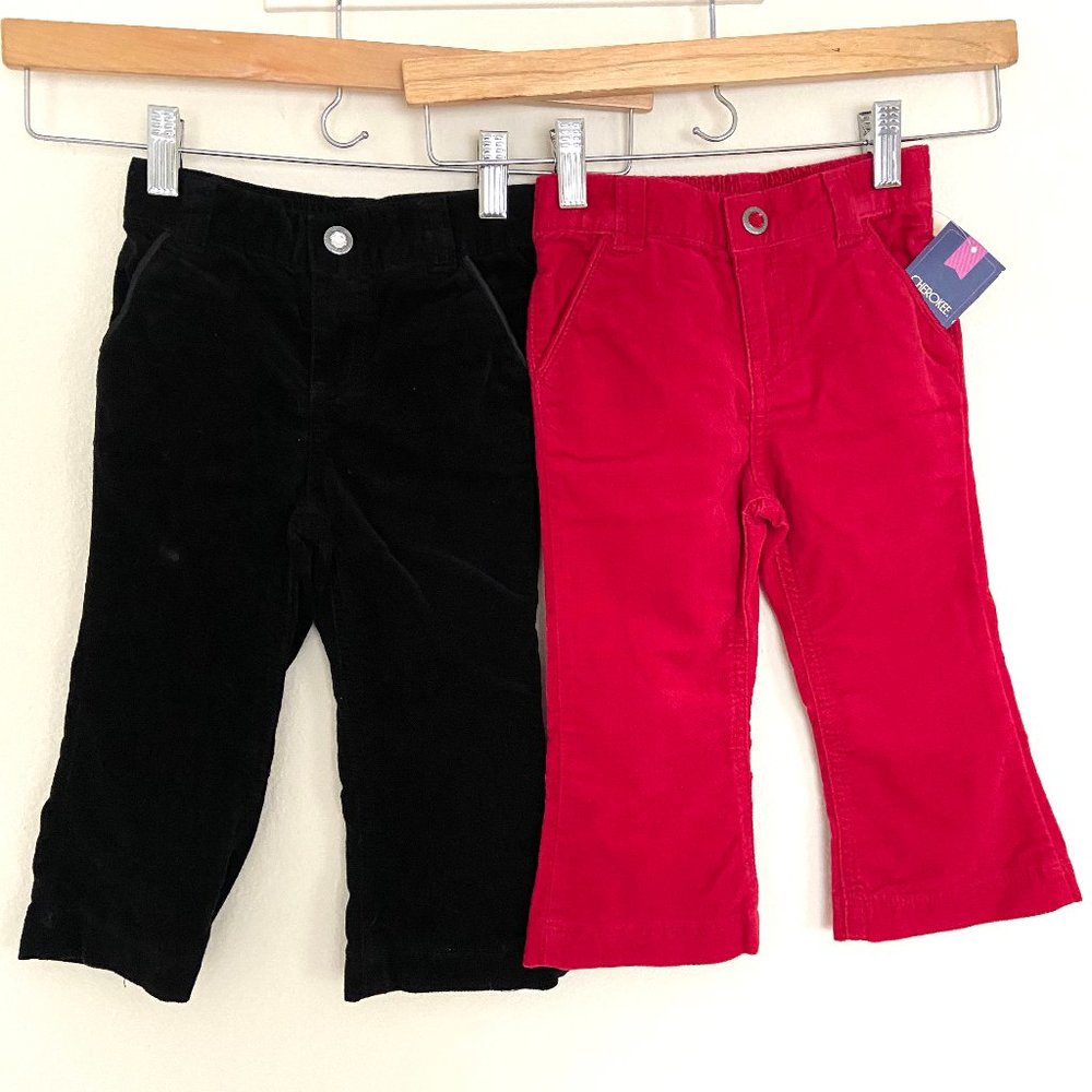 Cherokee Girls Velvet Pants 24 Months Red Black